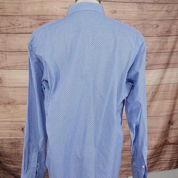 Bugatchi Shirt Mens 2XL Blue Geometric Shaped Fit Long Sleeve Button Up - Picture 4 of 9